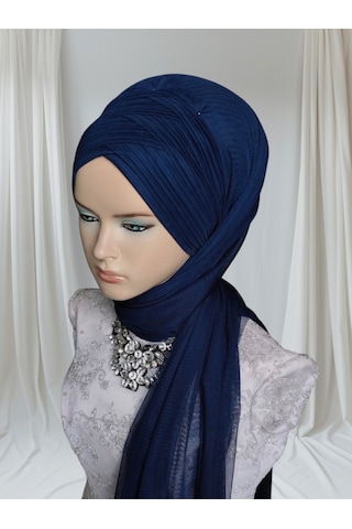 Tunahazırturban Lacivert Sevda Şal Model Hazır Duvak Hazır Şal Hazır Türban Lacivert