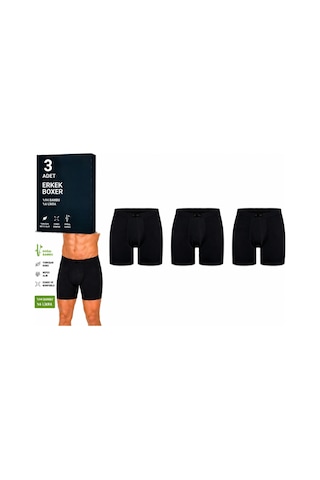Yıldız Çamaşır Erkek Bambu Likralı Boxer 320-324 - 3 Adet Siyah
