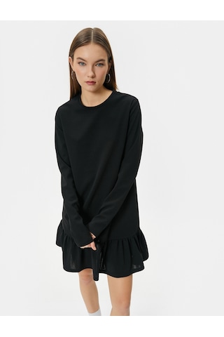 Koton Mini Elbise Uzun Kollu Yuvarlak Yaka Etek Ucu Fırfırlı Siyah 4sal80041ık 4SAL80041IK999 Siyah
