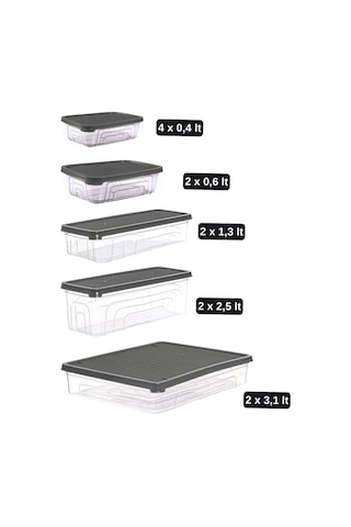 12 Li Buzdolabı Düzenleyici Set, Buzluk Derin Dondurucu Buzdolabı Saklama Kabı 12 Li Set 16 Litre Gri