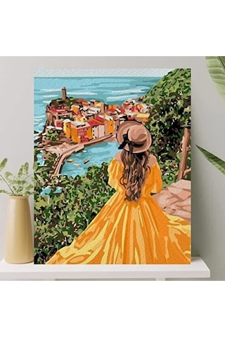 Sayılarla Boyama Tuval Seti - Sarı Elbiseli Kız 40x50 Cm