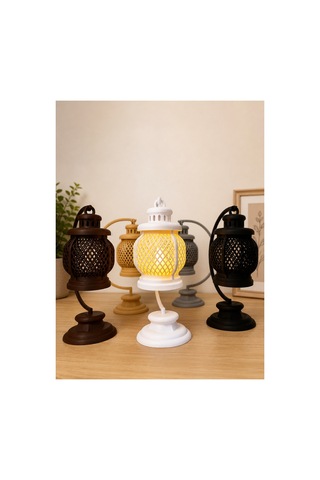 3d Dekoratif Retro Fener Gece Lambası Led Işıklı Masa Lambası 15 Cm Pla Dekoratif Aydınlatma Gümüş