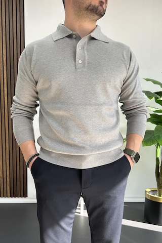 Edwox Erkek Düğmeli Polo Yaka Kazak Gri Edw231 Gri