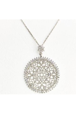 Oriental Kuyumculuk Jewellery Taşlı Yuvarlak Yaşam Çiçeği Gümüş Kolye Gümüş