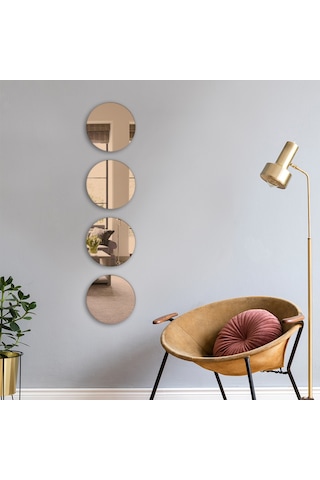 Ayna Bronz Ayna 4'lü Takım Yuvarlak Ayna Çap25cm Bronz