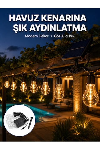 Mey İthalat Güneş Enerjili Dış Mekan Led Ampul Işık Zinciri Bahçe Ve Teras Dekorasyonu Belirtilmemiş