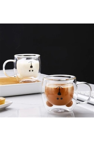 Ayıcık Karakterli Çift Cidarlı Çift Cam Borosilikat Bardak 250 Ml 1424