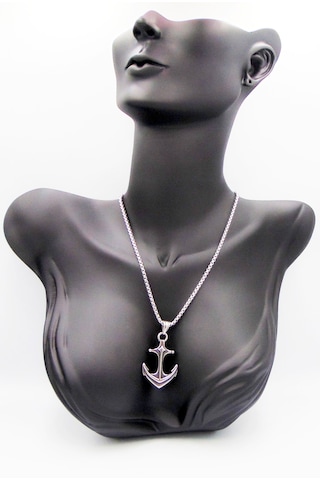 Unisex Gümüş Renk 3d Denizci Çapa Uçlu Çelik Kolye 70cm