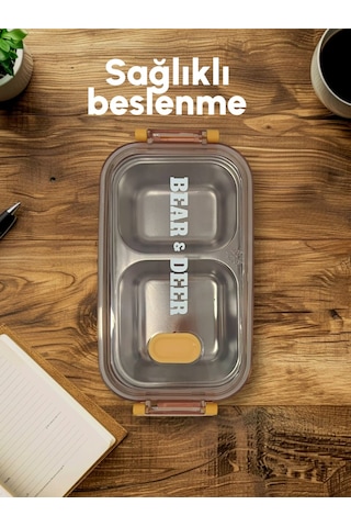 B&d İki Katlı İki Bölmeli Paslanmaz Çelik Lacivert Beslenme Kabı Bes011 Asker Yeşili