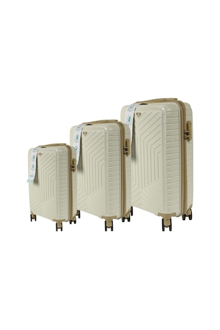 Metropolitan Sdr 103 Pp Valiz Seti - Büyük + Orta + Kabin Boy - Kemik / Şampanya