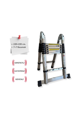Endokon 220 + 220 Cm. - 7+7 Basamaklı Teleskopik Çelik Merdiven 220 + 220 A Ve I Tipi Teleskopik Uzayan