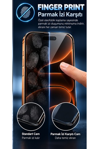 İphone 17 Pro Max Uyumlu Premium 300cc Glue Tempered Glass Anti Static & Finger Print