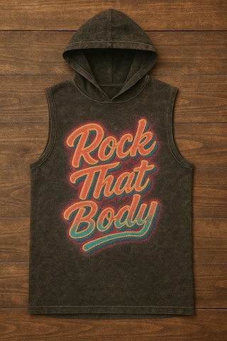 Technomonkey Siyah Erkek Kapüşonlu Antrenman Sporcu Atleti Oversize Yıkamalı Rockthatbody Baskılı Kolsuz T-shirt