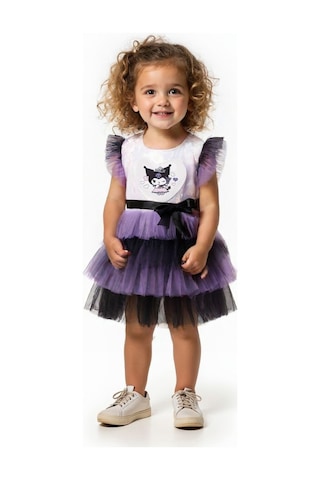 Kız Çocuk Kuromi Modelli Tül Tütü Etekli Elbise Lila
