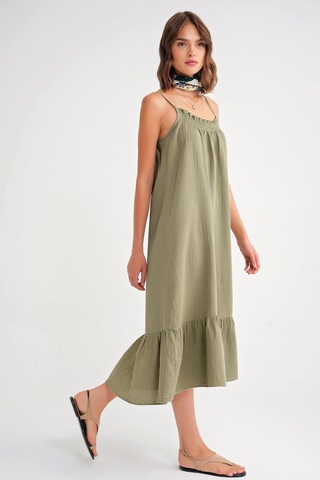 4740 Kadın Askılı Müslin Midi Elbise Çağla Çağla Yeşili