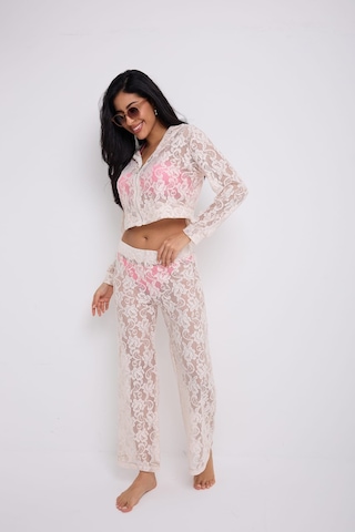 Kapuşonlu Dantel Bluz Ekru