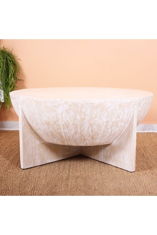 Etsuko El Yapımı Teak Wood Coffee Table Sehpa 90x42 Cm Beyaz