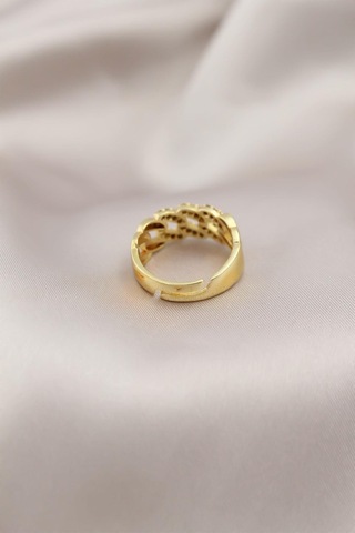 Gold Renk Metal Zincir Model Taşlı Kadın Yüzük Altın