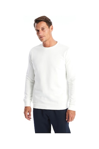 LC Waikiki Lcwaıkıkı Basic Beyaz Bisiklet Yaka Uzun Kollu Erkek Kalın Sweatshirt Ecru
