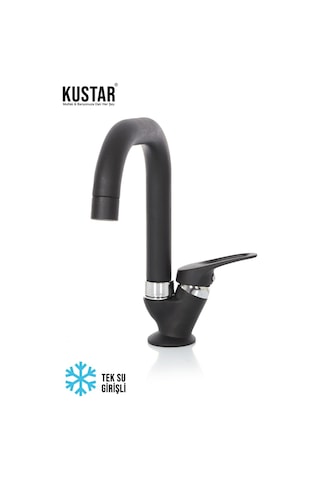 Kustar Kısa Köşe Delta Borulu Tek Su Girişli Mat Siyah Mix Aç Kapa Musluk Lavabo