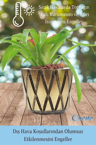 Saksı Çiçek Kaktüs Saksısı Lüx 15 Cm Baklava Desen Saksı Çiçeklik - Altın Eskitme