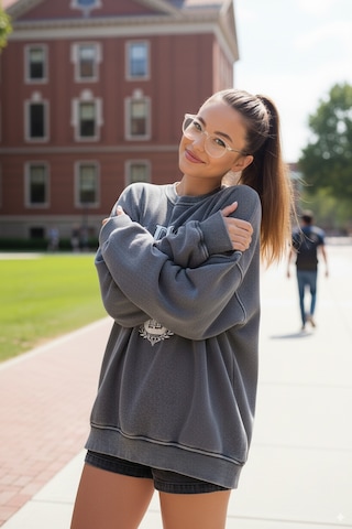 Fashion Friends Üniversite Kolej Salaş Alacalı İçi Tüylü Uzun Kollu Bol Kesim Salaş Kışlık Kadın Ünisex Sweatshirt Füme