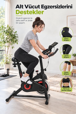 Kochler Spin Kondisyon Bisikleti 4 Kg Volanlı, Ayarlanabilir Dirençli Egzersiz Bisikleti Kırmızı Siyah - Kırmızı