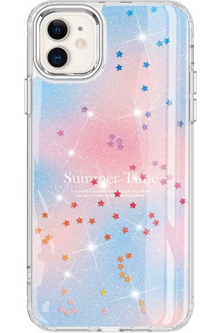 Zeyline Apple Uyumlu iPhone 11 Simli Desenli Parlak Zore Task Kapak-mavi