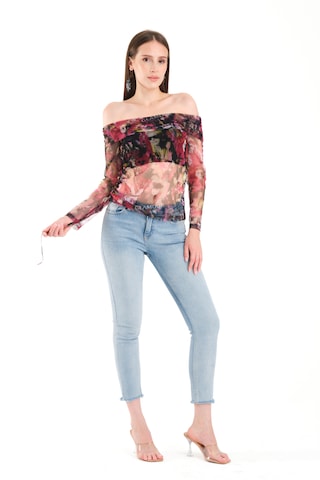 Düşük Omuz Büzgülü Bluz Pembe