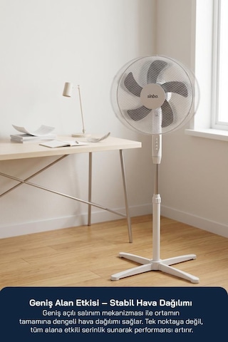 Sinbo Sf-7704 Ayaklı Vantilatör 16 İnç 35w Sessiz Fan 3 Kademeli Yükseklik Ayarlı Ev Tipi
