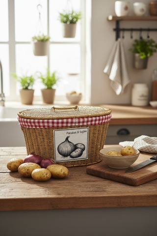 Akayev Rattan Patates Soğan Bölmeli Sepeti 28x39x21 Cm Kahverengi