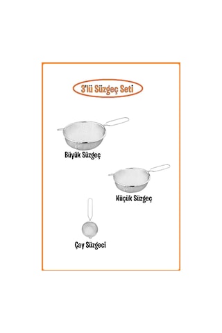 Idealisk Süzgeç Seti, Çay Süzgeci + 15 Cm Süzgeç + 20 Cm Süzgeç Metalik