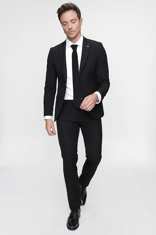 Morven Erkek Basic Düz Slim Fit 3lü Takım Elbise Slim Fit - 542408291 - Siyah