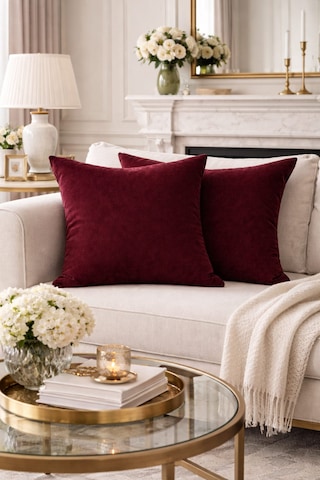 Bordo Kırlent Kılıfı 45x45 Cm İkili Set Dekoratif Yastık Kılıfı Modern Koltuk Kırlenti