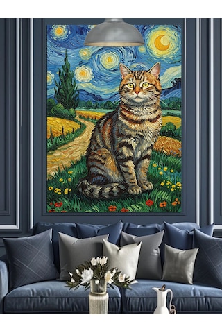 Van Gogh Kedi Dekoratif Kanvas - Mdf Ahşap Tablo