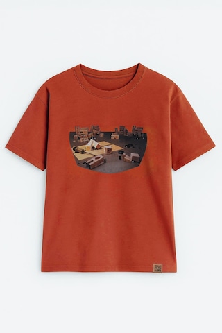Markapia Woman Kadın Bisiklet Yaka %100 Pamuk Blok Baskılı Kısa Kollu T-shirt Be Kremit