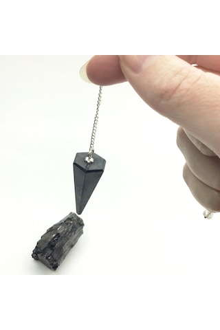 Doğal Şungit Taşı Pandül Sarkaç Shungite 218-6 Gümüş