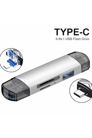 6 Sı 1 Arada Otg Kart Okuyucu Type-c Usb 3.0 Sd / Tf / Usb Çok Fonksiyonlu Adaptör