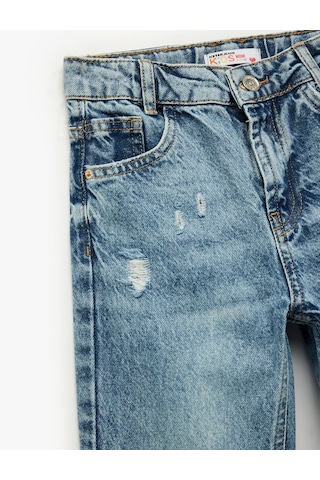 Koton Cep Detaylı Yıpratılmış Detaylı Mom Fit Pamuklu Denim Pantolon Orta İndigo 6wkg40043ad Indigo