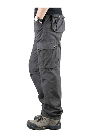 Aşınmaya Dayanıklı Çok Cepli Düz Bol Büyük Beden İş Pantolonu Koyu Gri