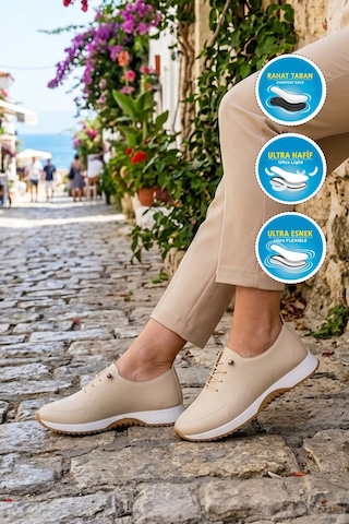 Ayk's Bej Lastik Bağcıklı Kadın Casual Ayakkabı 068 Z