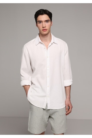 Colin's Colins Relaxed Fit Shirt Neck Düz Erkek Beyaz Uzun Kol Gömlek Cl1080589 Q1.v1 Wht