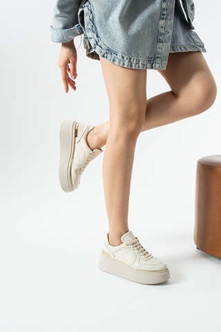 Dericia Shoes Nica Hakiki Deri Kadın Günlük Rahat Sneaker Ayakkabı Bej