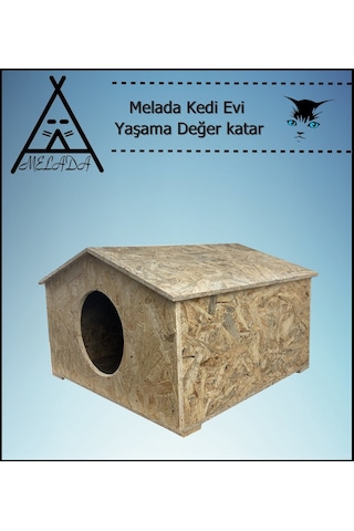 Melada Kedi Evi Dış Ortam Uygun Ahşap Kedi Evi Osb 50x50x35 Cm