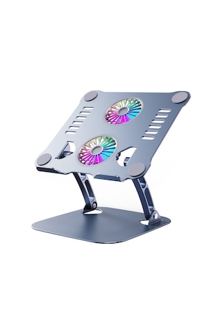 Ayarlanabilir Metal Laptop Standı Rgb Çift Fanlı Premium Serisi Notebook Tutucu Alüminyum Apple Uyumlu MacBook Yükseltici