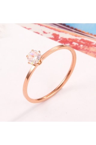 Fastbuy Çok Renkli Rose Gold Very Fine 6-claw Diamond Titanium Steel Women's Us Size 4 Ring Çok Renkli