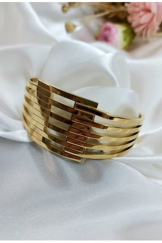 Kaburga Model 316 L Çelik Kelepçe Gold Bileklik,