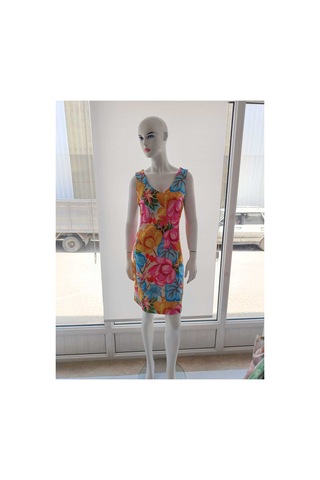 Çınar Boutique V Yaka Yaprak Desenli Elbise Çok Renkli Çok Renkli