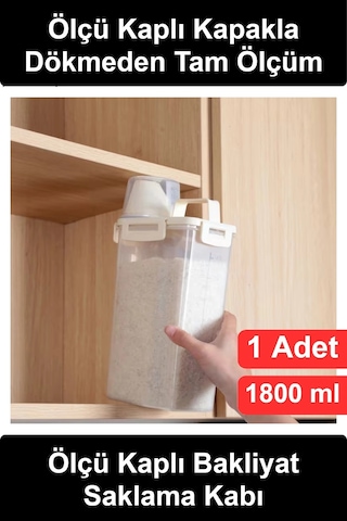 Saklamakabı Ölçü Kaplı Bakliyat Saklama Kabı 1800 Ml Kilitli Kulplu Şeffaf Erzak Pirinç Mercimek No Diğer