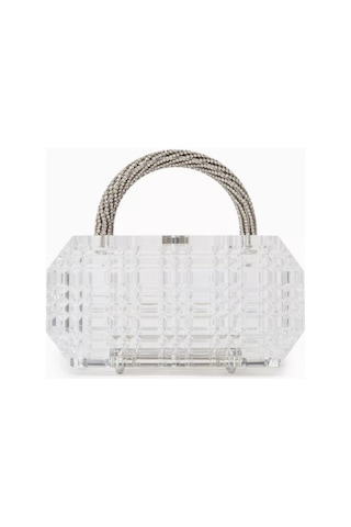 L Afshar Sierra Clear Clutch Şeffaf Akrilik & Kristal Saplı Sanatsal El Çantası Portföy Çanta Beyaz 242bat